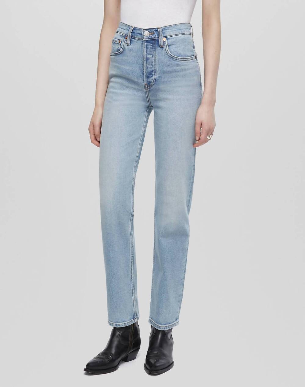 NEW RE/DONE 70s stove pipe denim jeans in undertow